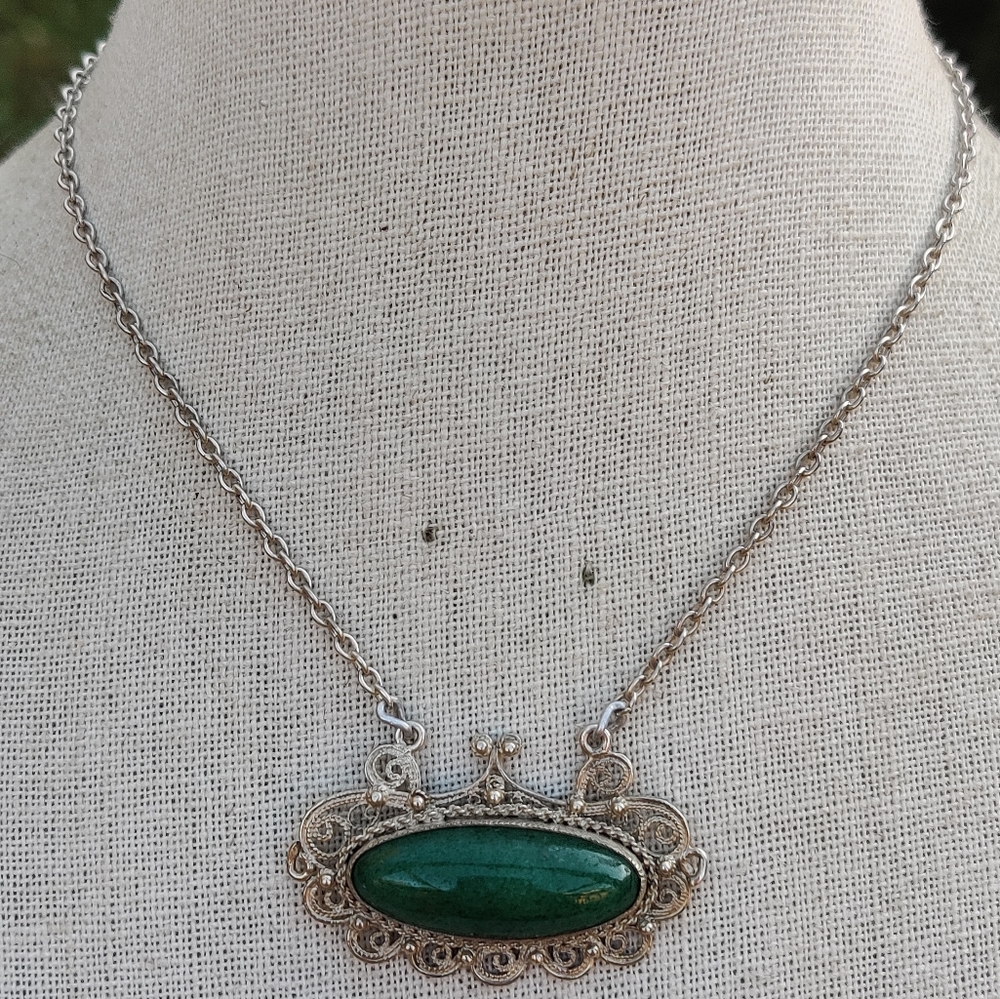 Vintage Sterling Marc Begay native malachite necklace - Picture 9 of 15